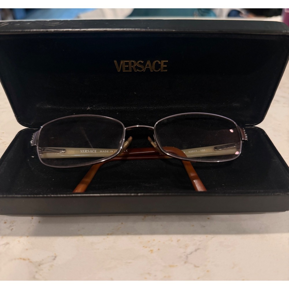 Versace MOD 1077-B Tortoise Shell Metal Medusa Crystal Glasses Frames with Case